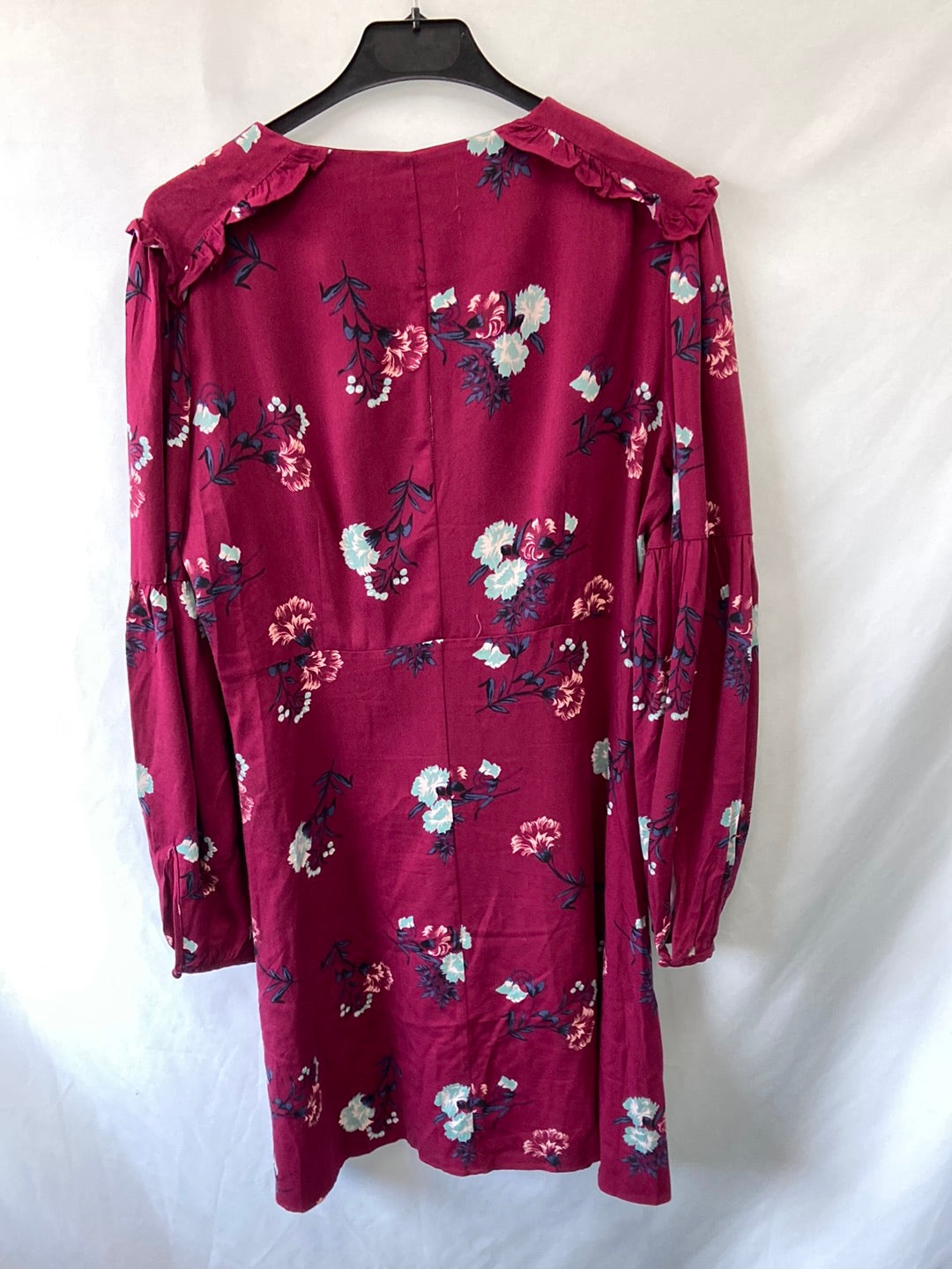 MANGO.Vestido burdeos flores T.M