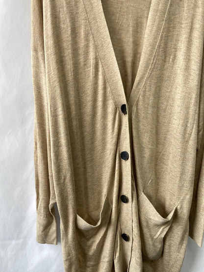 ZARA.Cárdigan fino beige largo T.L