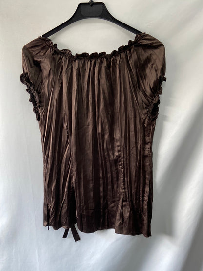 PAZ TORRAS. Top marrón satinado T.42