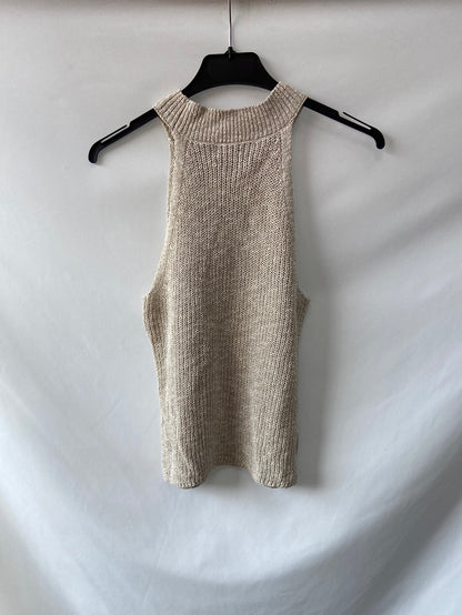MANGO.Top punto lino beige halter T.s