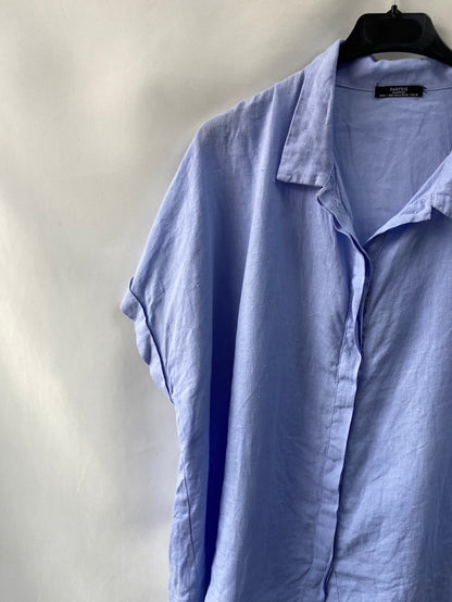 PARFOIS.Blue linen short sleeve TU shirt (S/M)