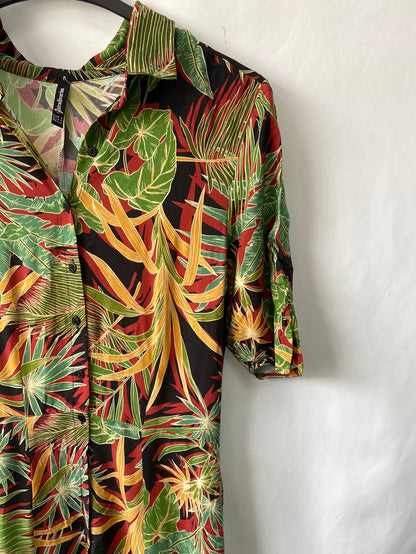 STRADIVARIUS.Vestido midi hojas T.S