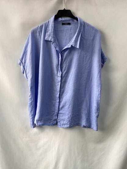 PARFOIS.Blue linen short sleeve TU shirt (S/M)