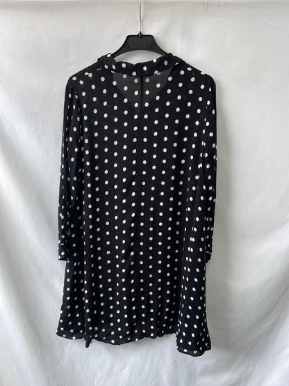 ZARA.Vestido/blusa negra lunares T.S