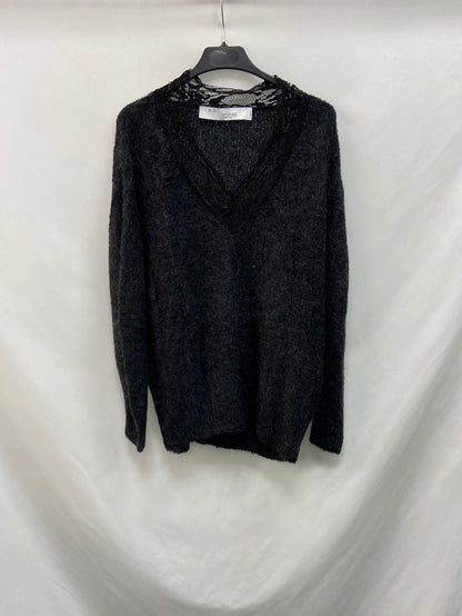 IRO.Black V-neck lace jersey S.XS