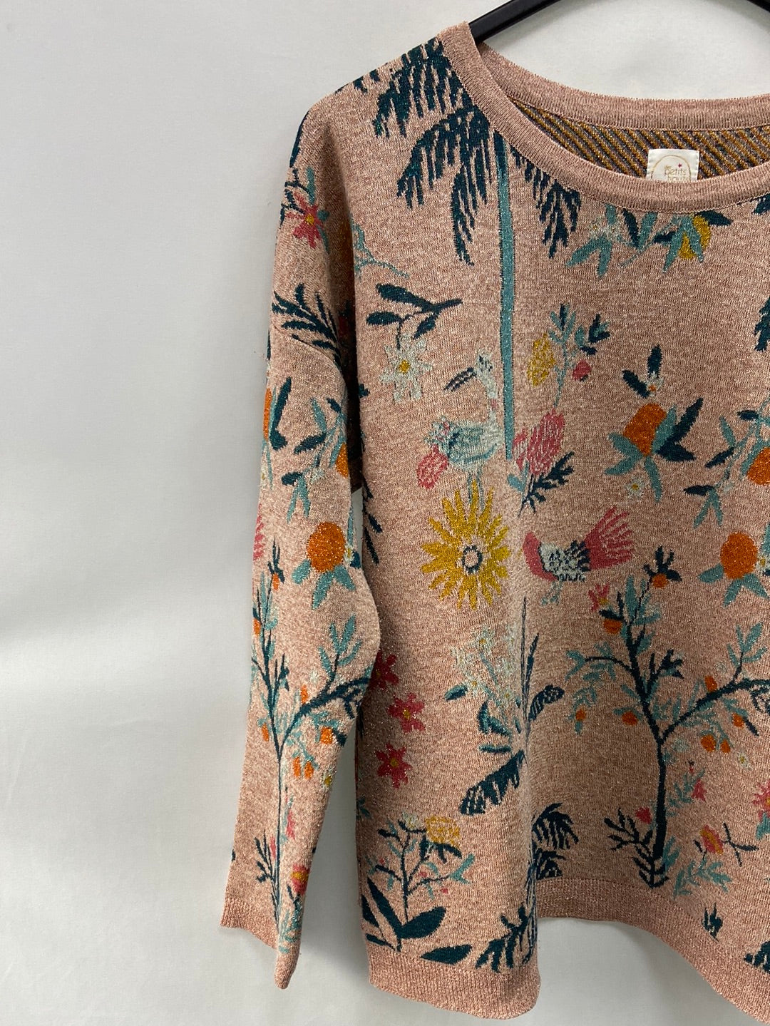DES PETITS HAUTS. pink floral sweater Ts/m