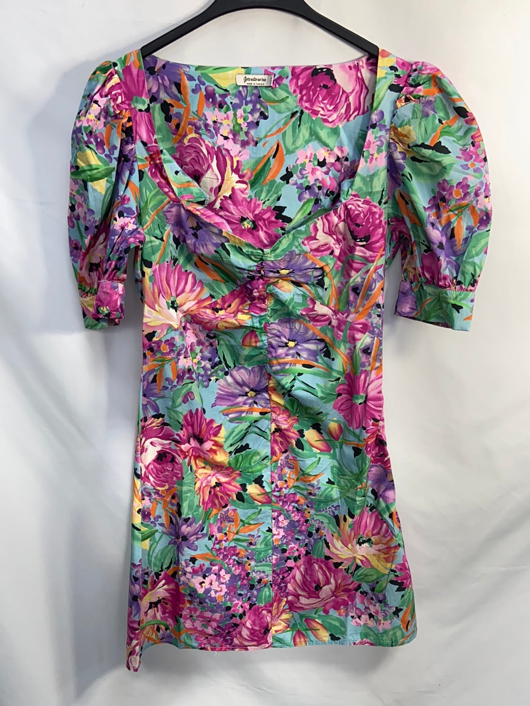 STRADIVARIUS.Vestido corto fruncido T.M