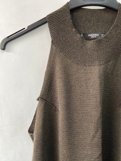 MANGO.Green halter knit top with gold threads TM