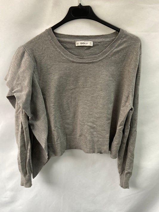 ZARA.jersey gris estilo crop volante T.M (Tara)