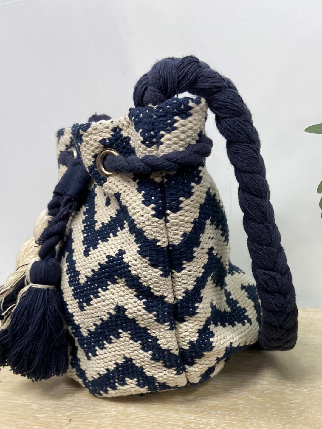 UNIT. Blue and beige bag