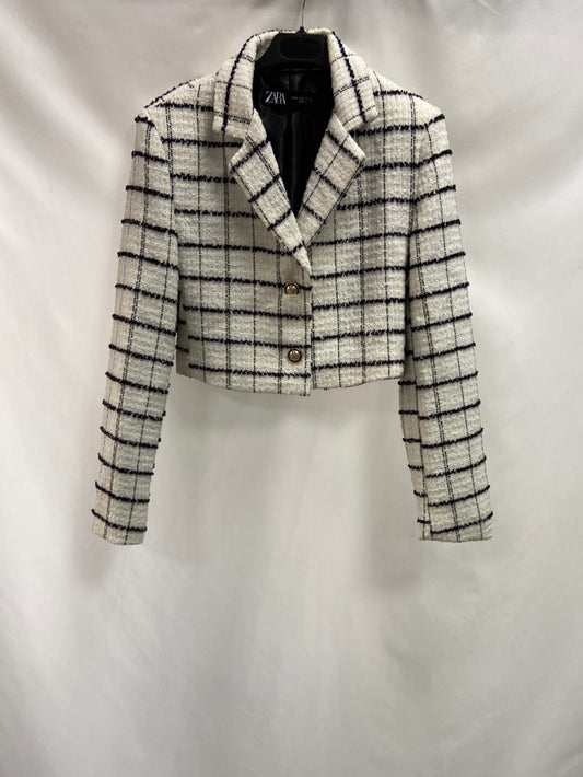 marketZARA.Cropped tweed blazer with checkered Ts