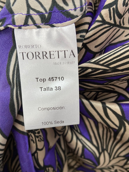 ROBERTO TORRETA.Blusa seda escote amplio cruzada T.38