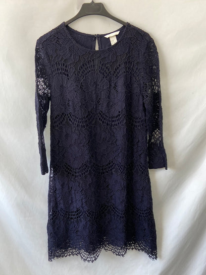 h&m blue lace dress Ladies - Blue Lace-Inset Cotton Dress - Size: L