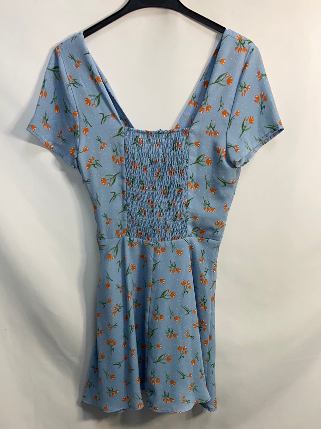 ZARA.Vestido corto azul cielo flores T.M