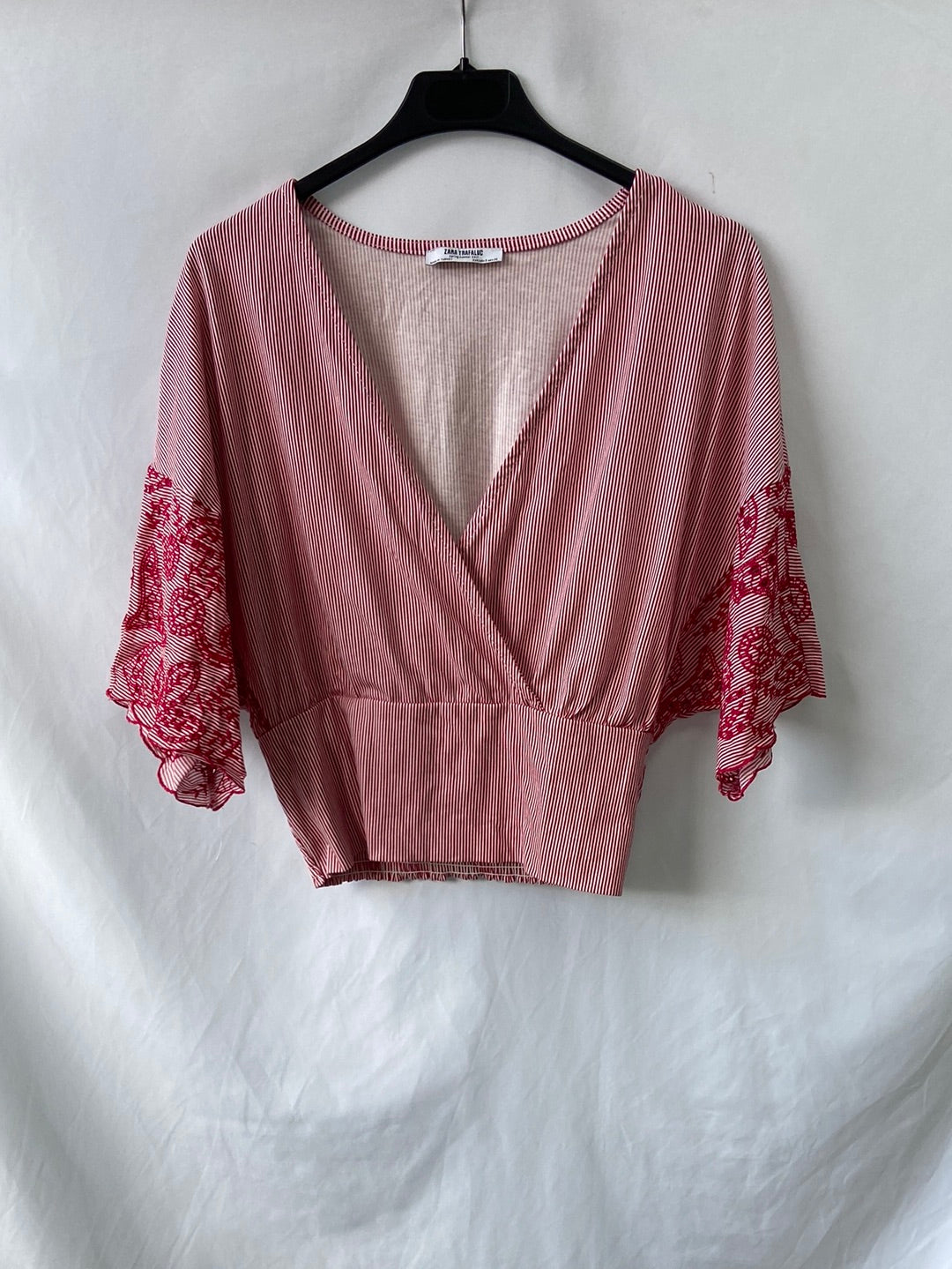ZARA.Top rayas bordado T.S