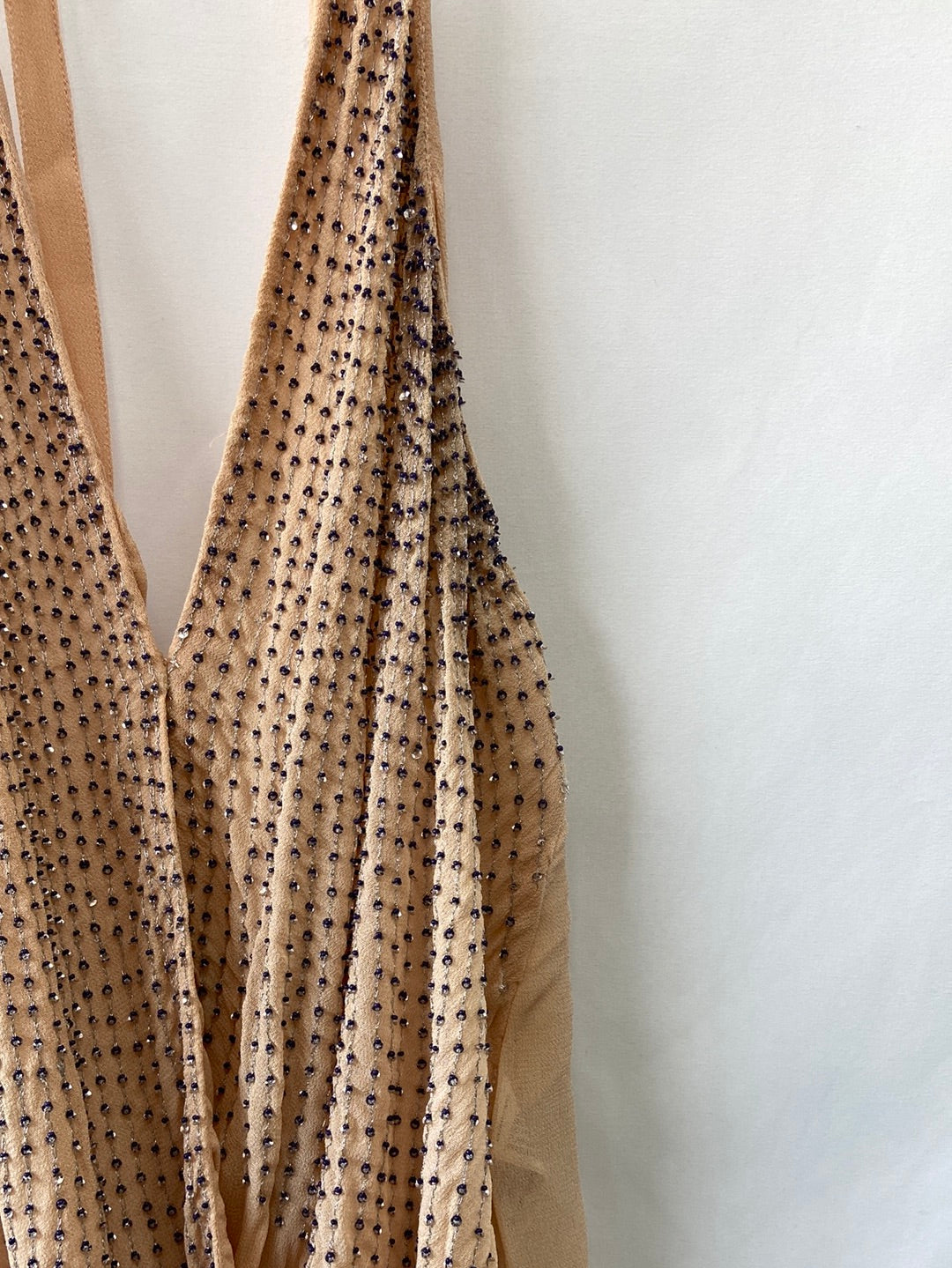 ZARA.Top beige pedrería T.M