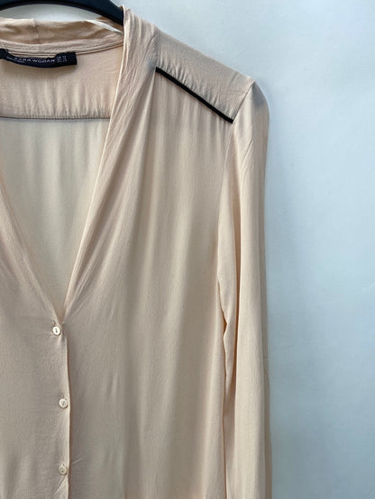 ZARA.Blusa pijamera beige rosáceo T.XS