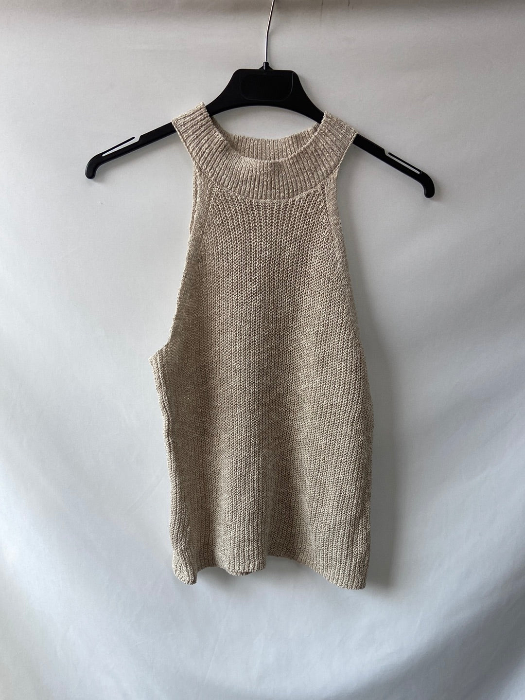 MANGO.Top punto lino beige halter T.s