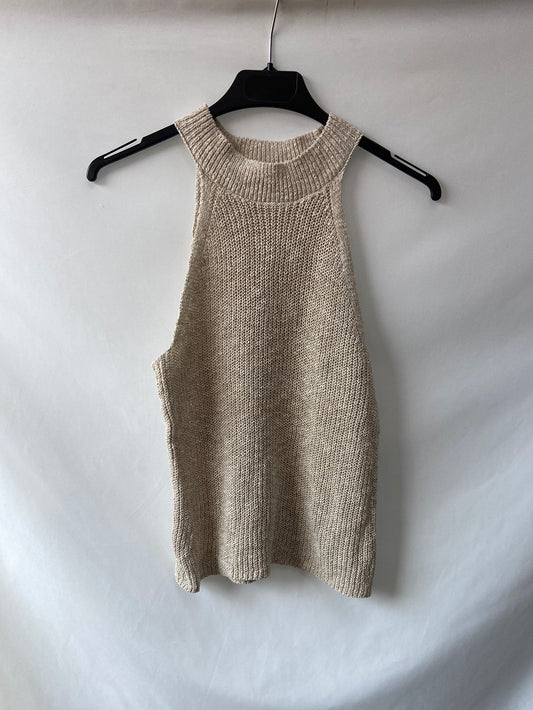 MANGO.Top punto lino beige halter T.s
