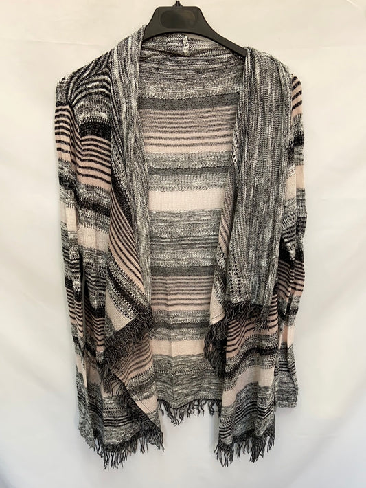 OTRAS.Chaqueta punto flecos gris y rosa TU(m)