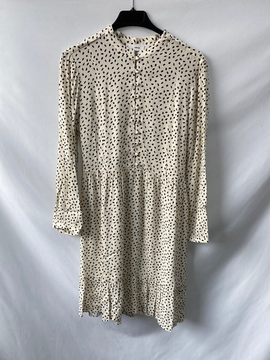 MANGO.Vestido beige topos T.XS