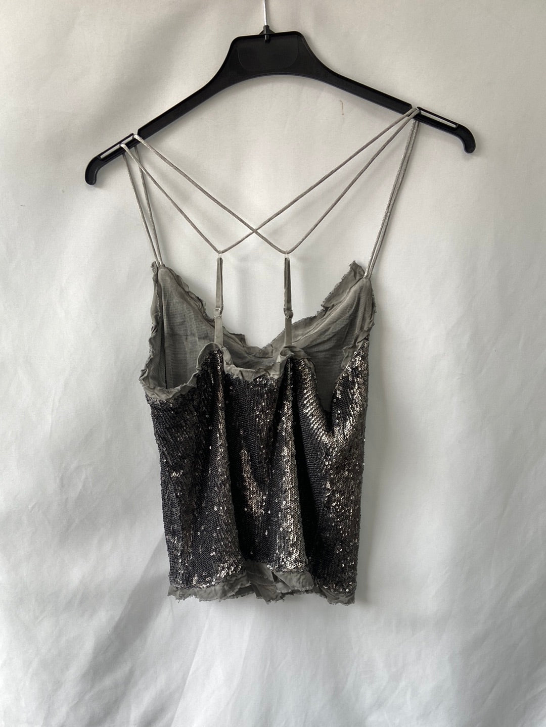 GREEN COAST.Top lentejuelas plateado T.M