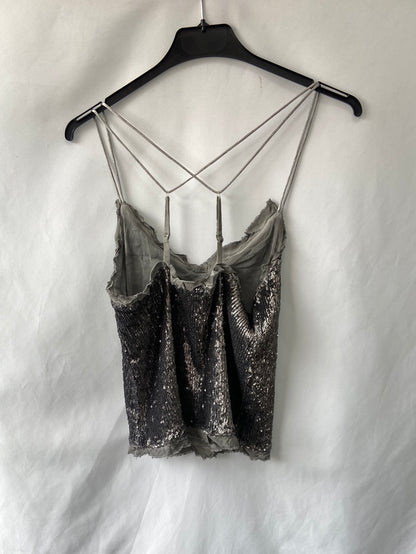 GREEN COAST.Top lentejuelas plateado T.M