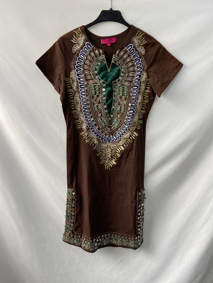 BANTIK. Brown embroidered dress T.xs (Tara)