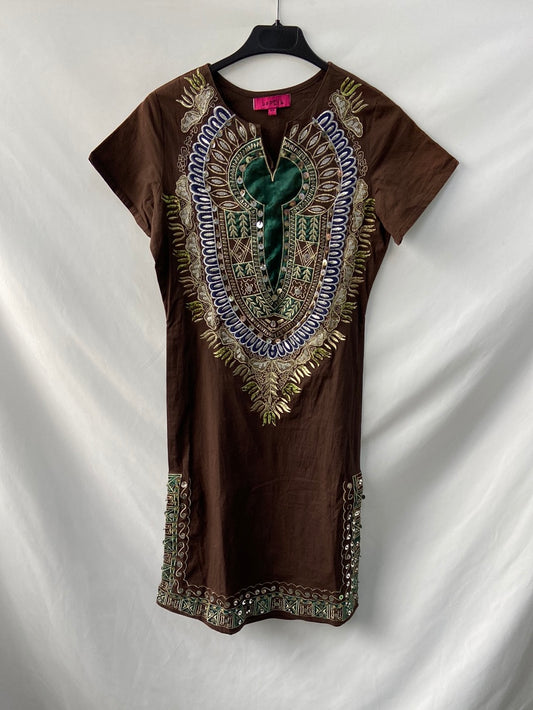 BANTIK. Brown embroidered dress T.xs (Tara)