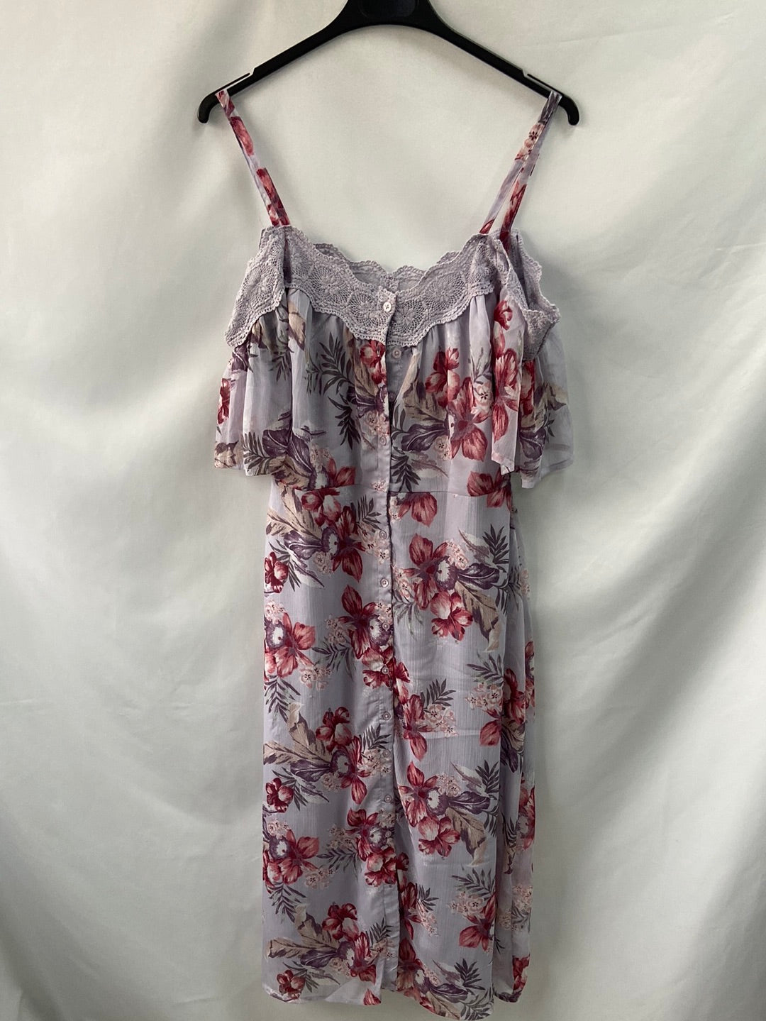 NEW LOOK.Vestido midi Flores hombros T.38