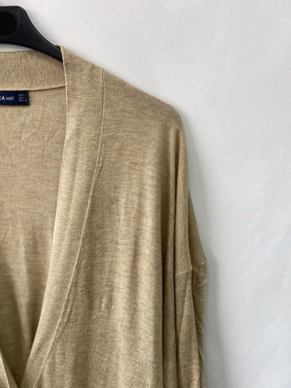 ZARA.Cárdigan fino beige largo T.L