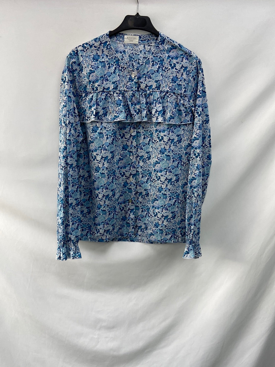 RITAVON. Blusa azul flores T.l
