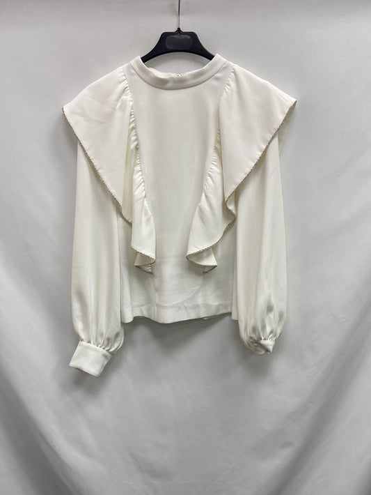 UTERQÜE. Blusa blanca volantes T.s