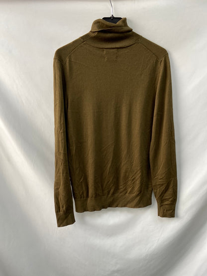 MASSIMO DUTTI. Jersey cuello vuelto punto fino verde botella  T.l