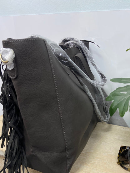 MISAKO.Bolso marrón oscuro flecos