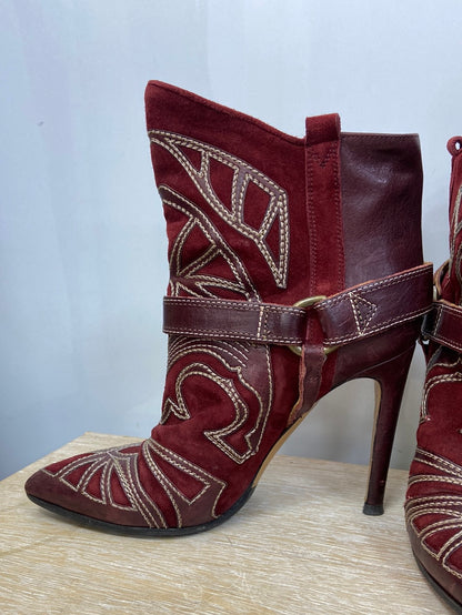 ISABEL MARANT.Botas burdeos bordadas T.39