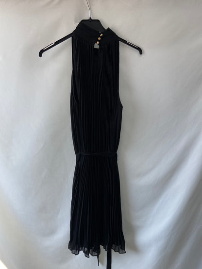 ZARA.Vestido negro midi plisado T.m