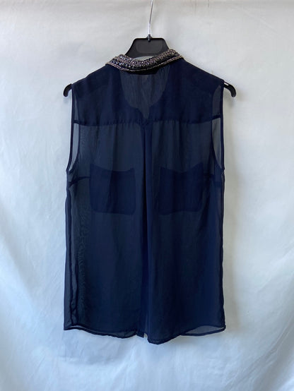 ZARA.Blue rhinestone blouse TS