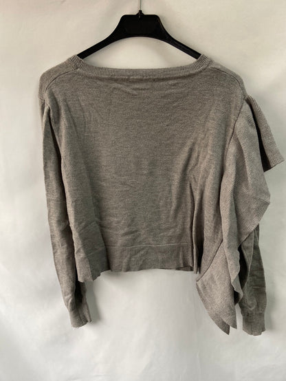 ZARA.jersey gris estilo crop volante T.M (Tara)