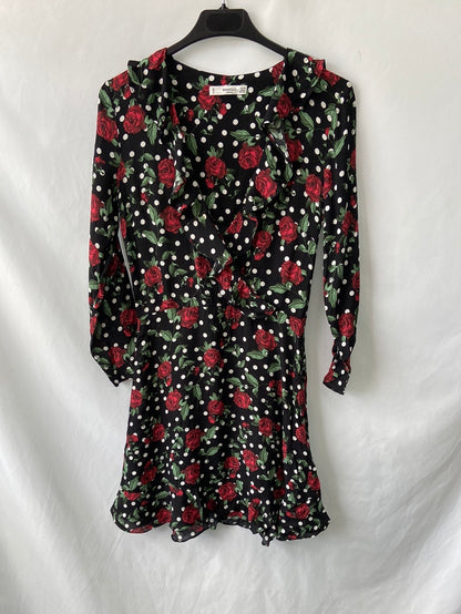 MANGO.Vestido corto flores y lunares T.XS