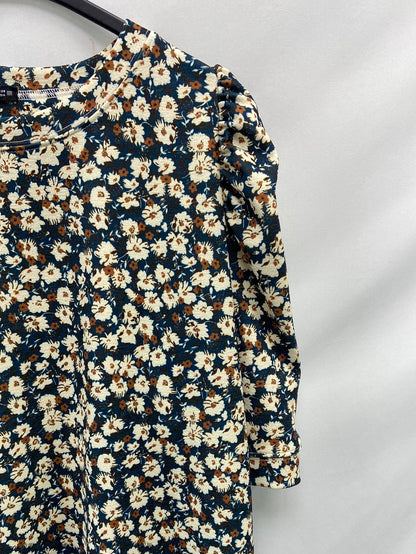 ZARA.Vestido flores mangas abullonadas T.M