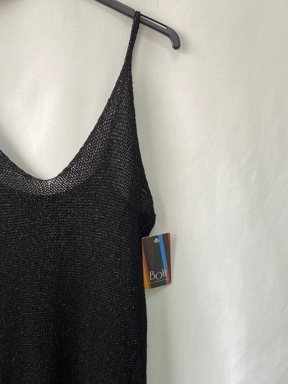 OTRAS.Vestido midi punto negro hilos plata T.s/m