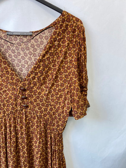 ZARA.Vestido corto tonos tierra T.S