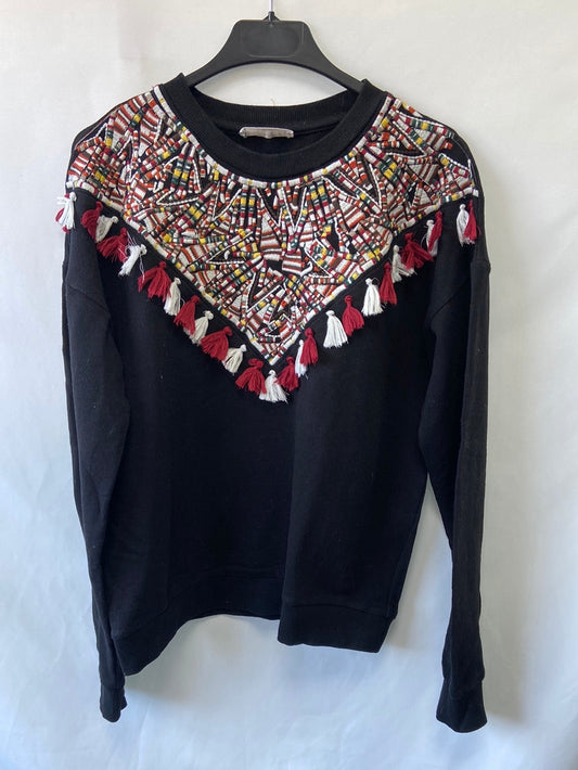 MANGO.Sudadera bordada flecos T.M