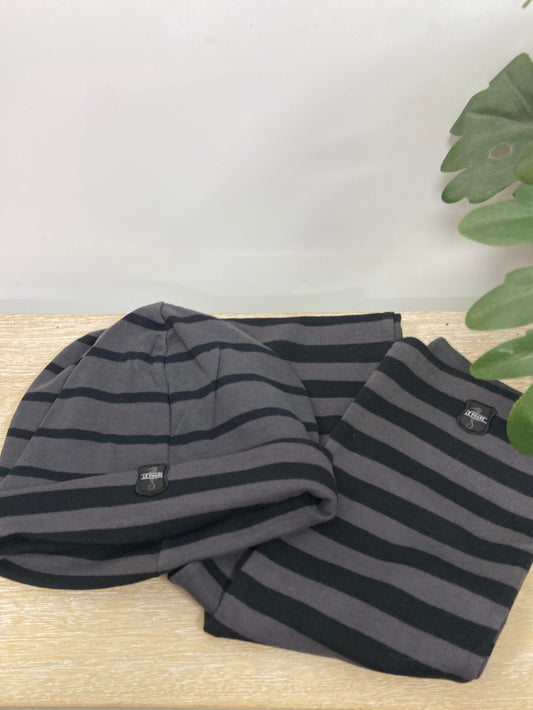 LE PHARE.Pack gorro y bufanda rayas grises