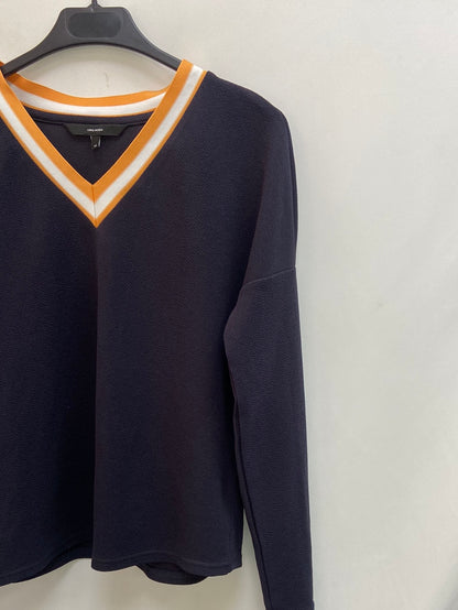 VERO MODA.Blusa azul cuello pico T.XS