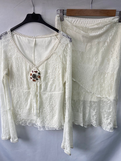 OTRAS.Top blanco roto encaje T.m