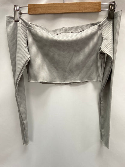 ZAFUL.Croptop gris canalé cuello barco T.s