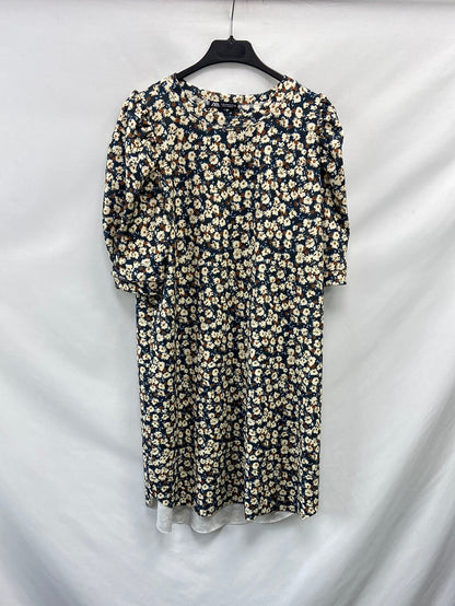 ZARA.Vestido flores mangas abullonadas T.M
