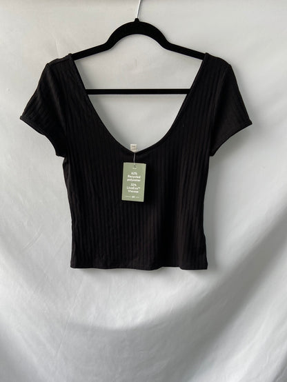 H&M.Camiseta negra canalé T.m